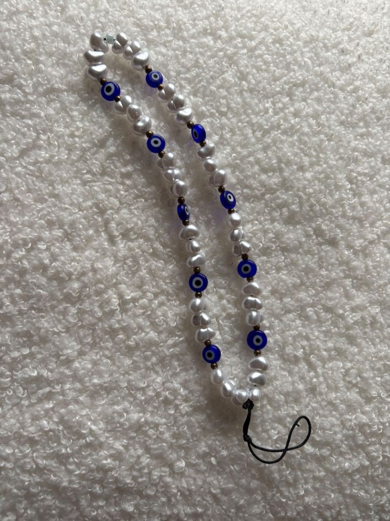 Pearl/ evil eye/ Greek phone charm wristlet 