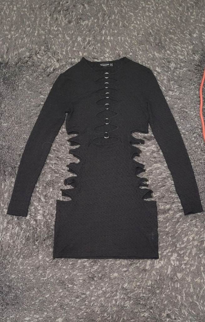 Pretty little thing PLT black textured cutout waist mini dress size 8