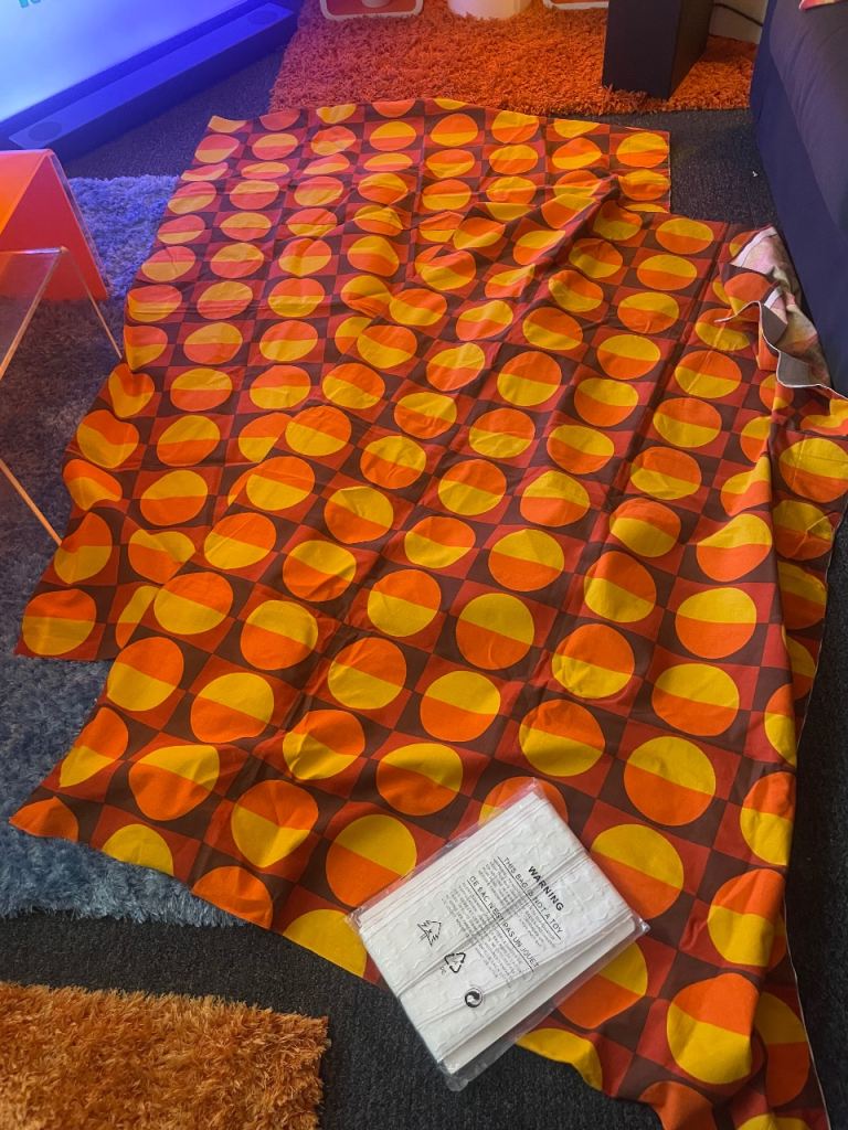 Retro Orange & Yellow Circle Pattern Fabric Pieces - UNUSED