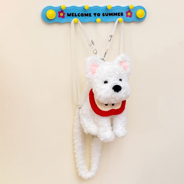 Adorable White Dog Plush Purse with Adjustable Strap