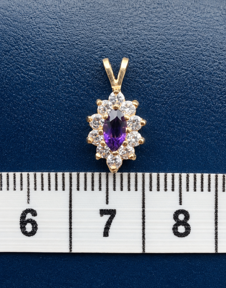Sparkling White Sapphire and Amethyst Pendant – Solid 9ct Yellow Gold 