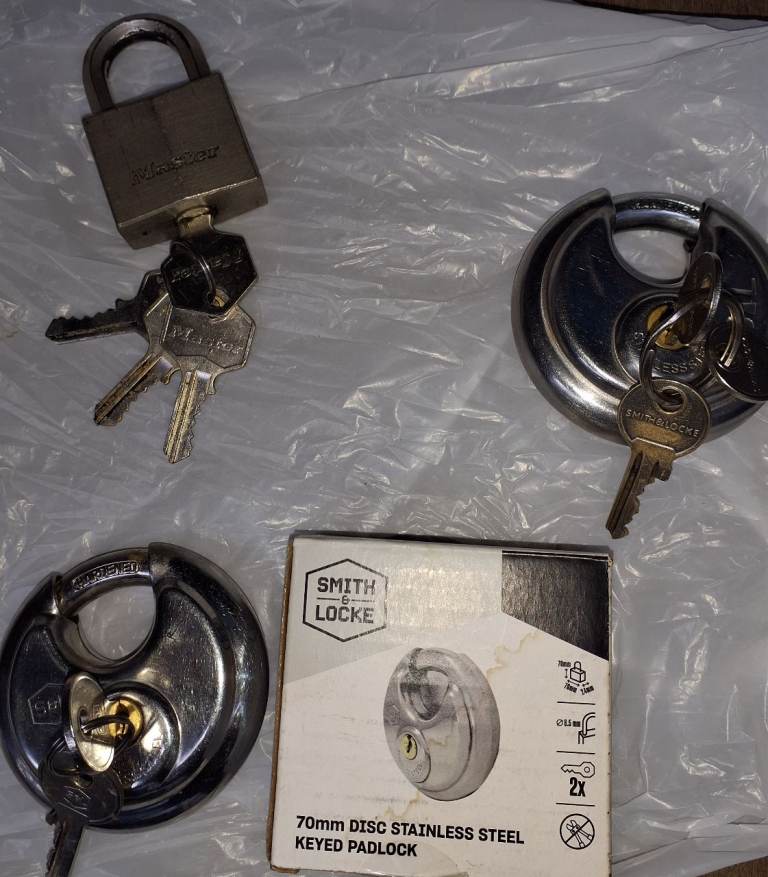 3 x security padlocks shed garage container bike etc