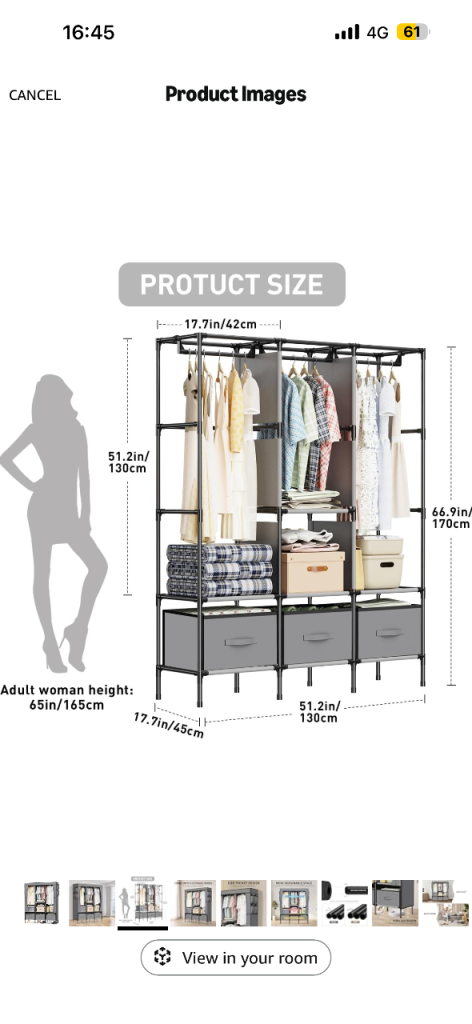 Fabric Wardrobe with Shelves and Drawers