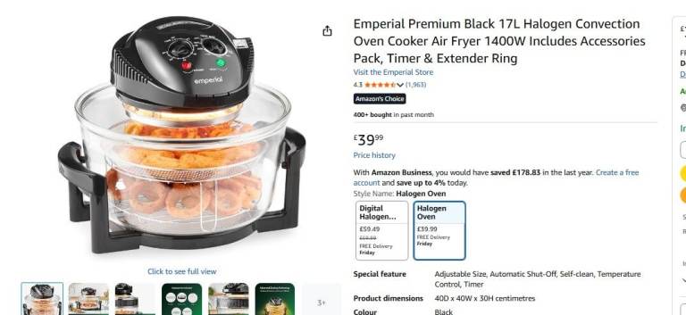 image for Emperial 17L Halogen Convection Oven Cooker – £10 (Never used )