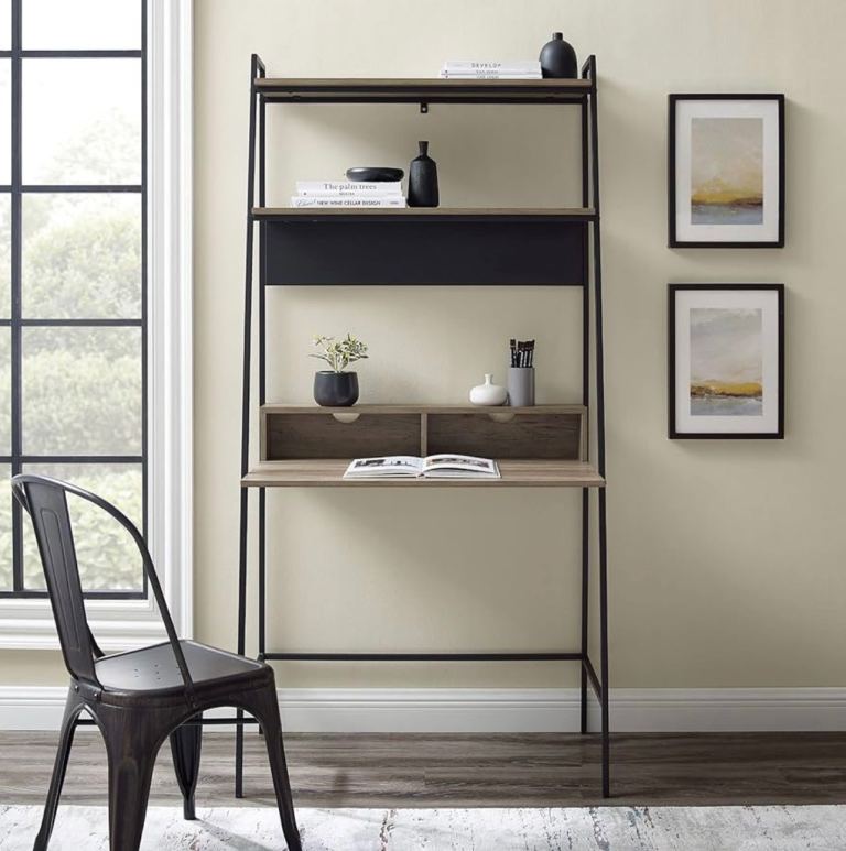 Ladder Oak Desk with Shelves  
