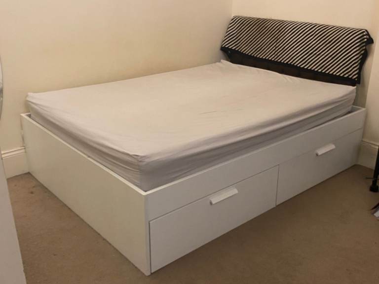 IKEA Queen Storage Bed Frame (white) with Mattress