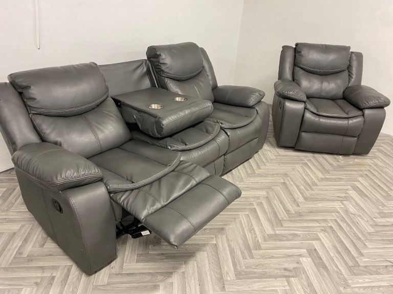 Sofas suite , grey luxury recliner 3 and 1 leather 