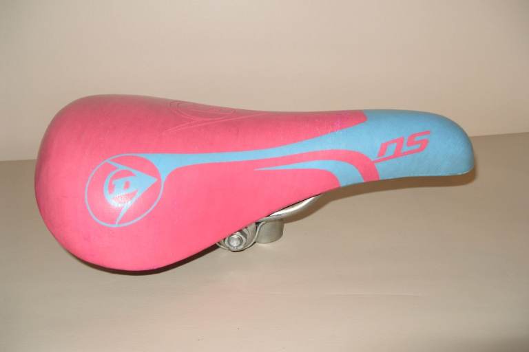 Pink & Blue Bicycle Saddle with seat post clamp. (Adult size).