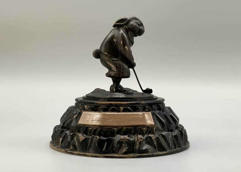 Antique Bronze Rabbit Golfer Novelty Desktop Statue Figurine Sculpture