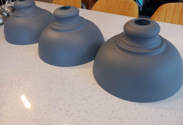 3 x Grey Dome Pendant Lights 