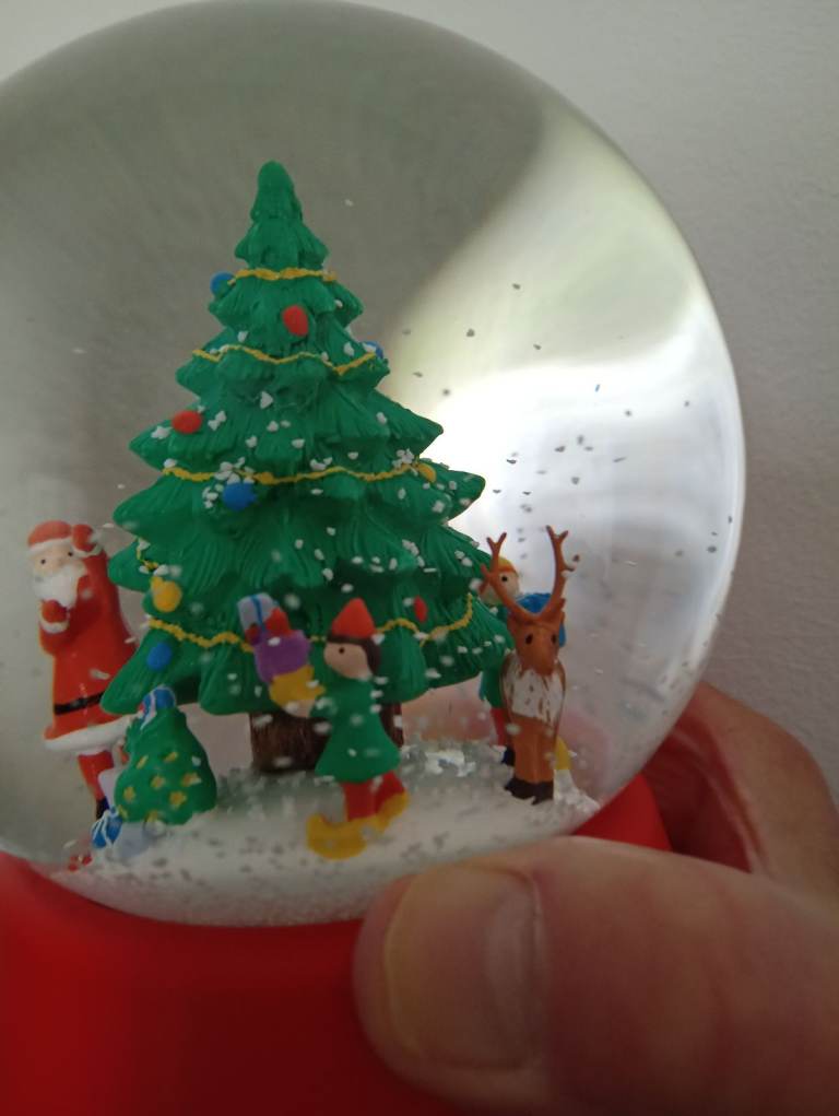 Christmas Snow Globe with Santa, Elf, and Reindeer