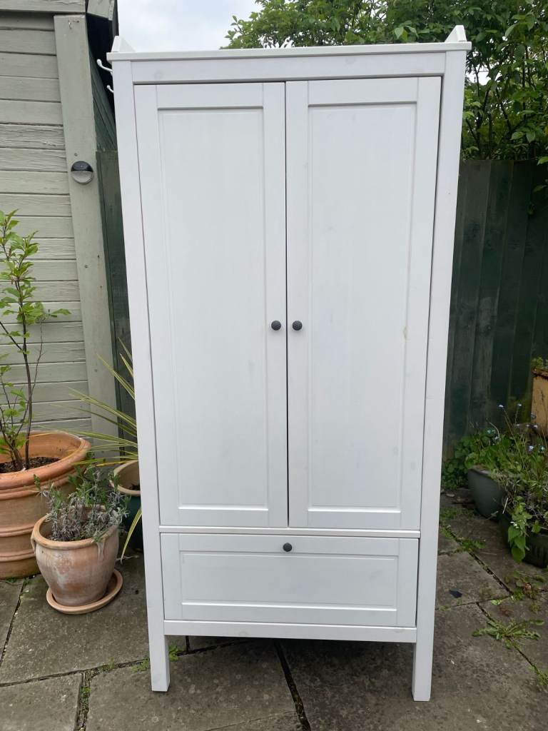 Children's IKEA Sundvik White Wooden Wardrobe with Drawer – Good Condition