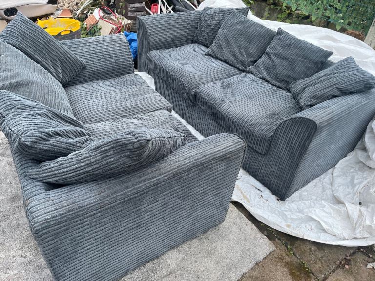 Grey corduroy 1/2 seater and 2/3 seater sofas 