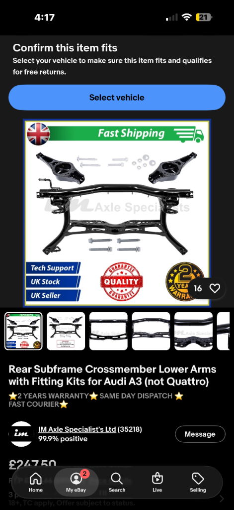 Audi A3 rear subframe