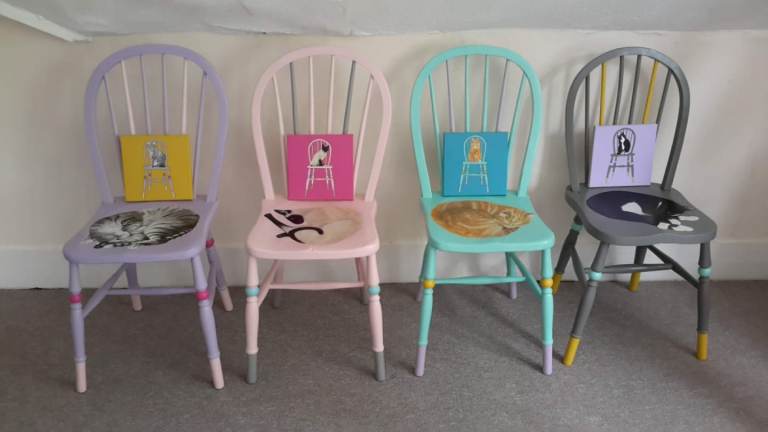 Hand painted Ornamental Chairs and canvas paintings 