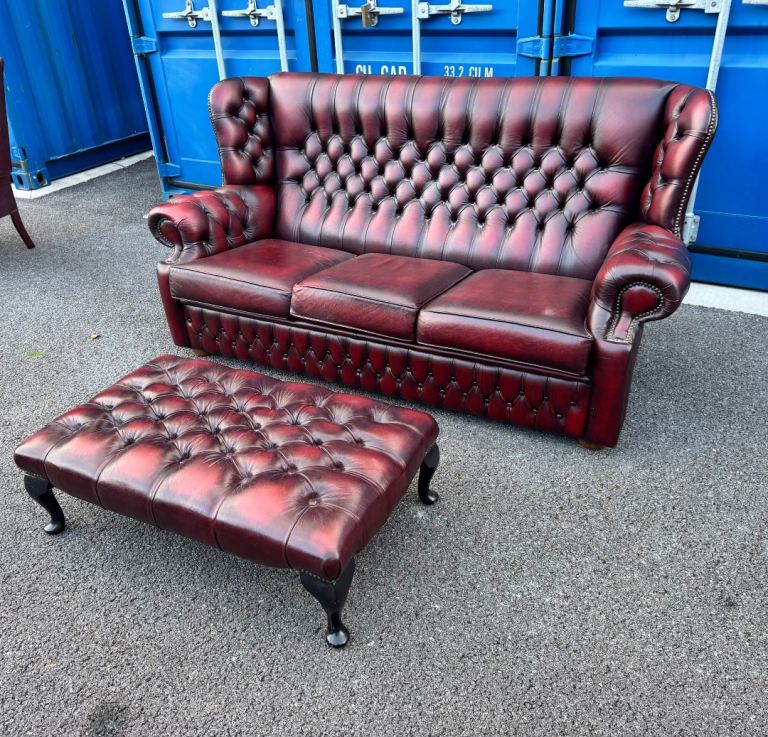 Vintage Chesterfield Sofa + Large footstool possible Delivery