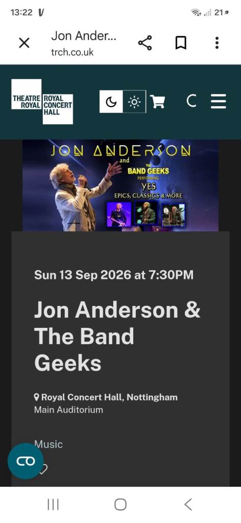 Jon Anderson Nottingham concert tickets 