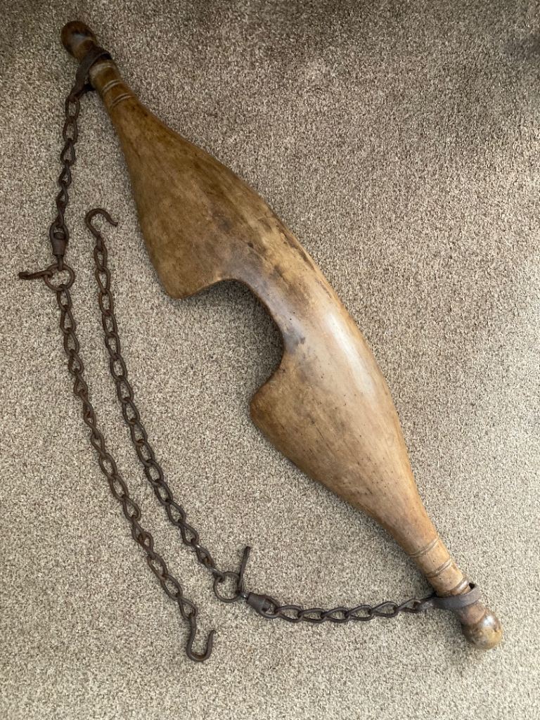 Old Wooden Yoke with Chains – Antique Farm Tool