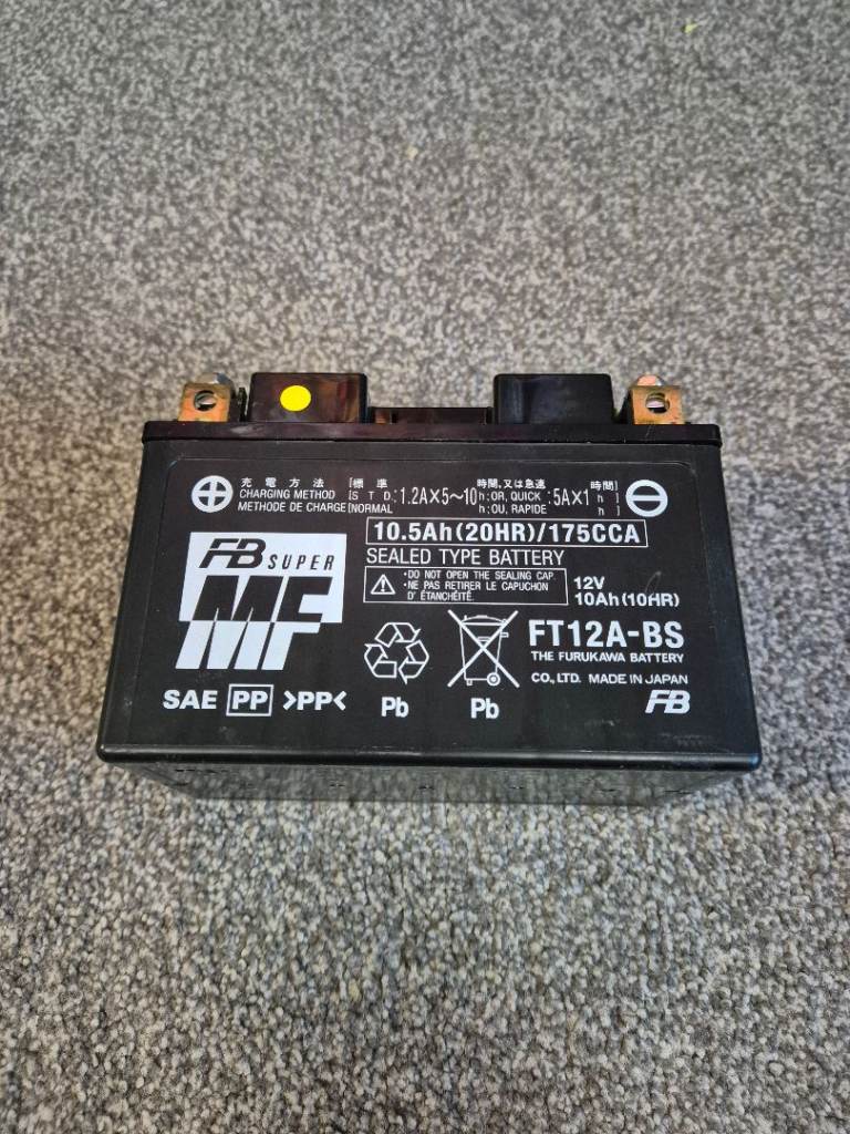 FB Furukawa FT12A-BS 12V 10.5Ah maintenance-free motorcycle battery.