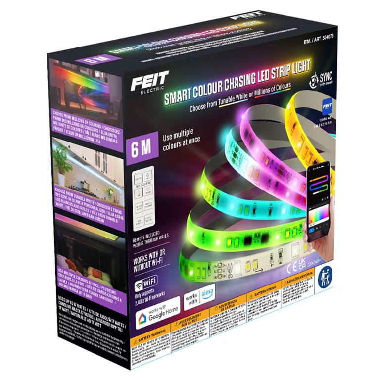 Brand New Feit 6 Meter RGB Smart LED Colour Chase Strip Lights App Christmas Xmas TV Party Wedding 