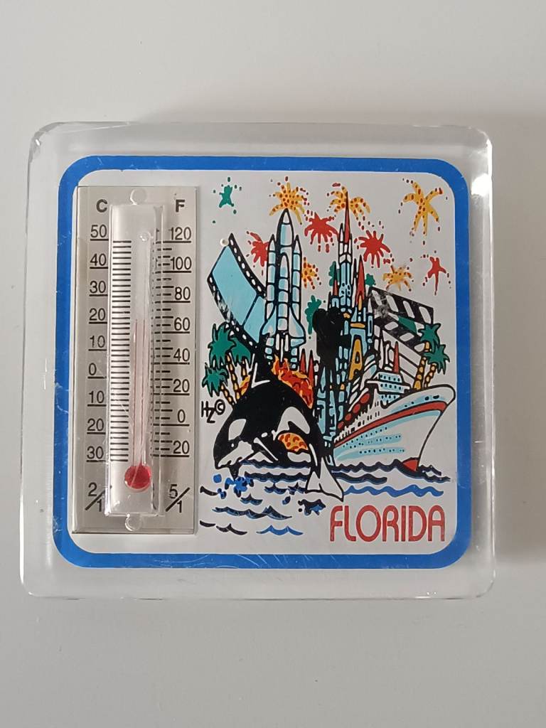 image for SOLD Florida Acrylic Thermometer Fridge Magnet Disneyland Cruiseship Space Dolphin etc.