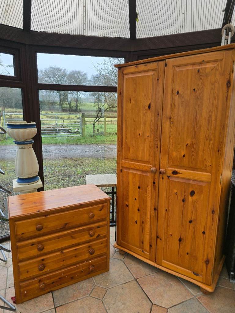 Wardrobe and matching chest of drawers. Solid pine
