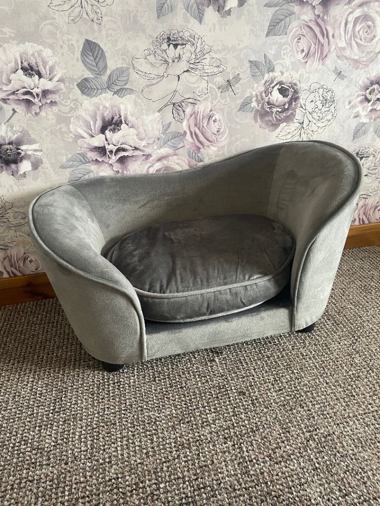 Grey velvet chaise dog bed