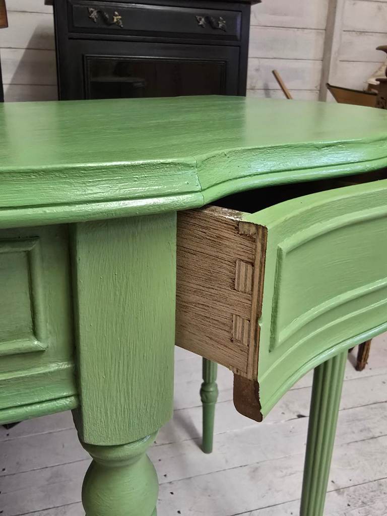 Vintage Half Moon Painted Console Table With Secret Drawer