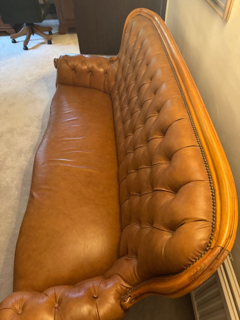 Vintage French Rococo-Style Tufted Leather Sofa in Cognac Brown | in ...