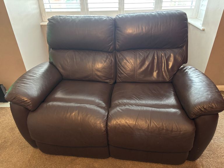 Brown leather sofas x 2 and brown leather armchair