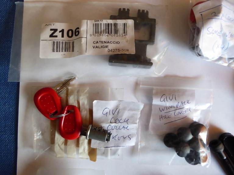 MOTORCYCLE. GIVI PANNIER BOXES ASSORTED USED KEY AND LOCK SETS
