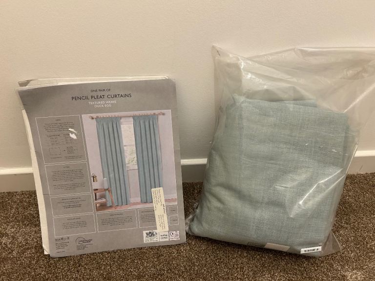 John Lewis Pencil Pleat Curtains - Duck Egg