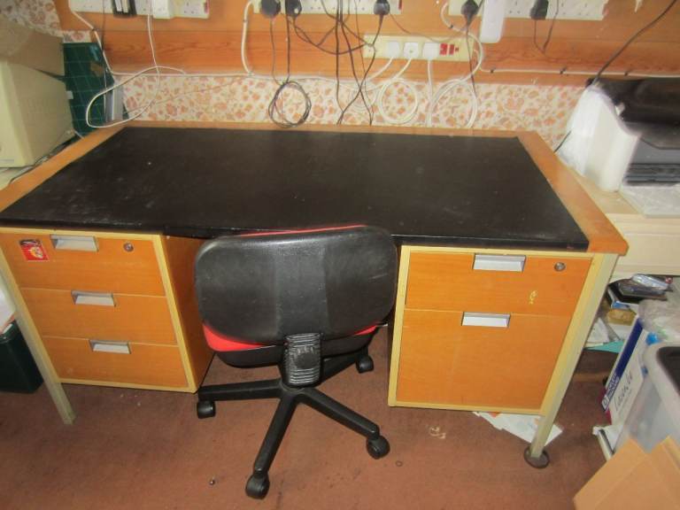 Wooden Desk with Black Top and Drawers on both sides