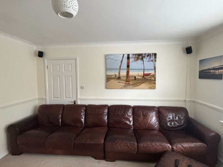 Free large leather sofa and pouf 