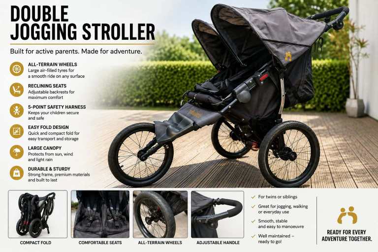 Double Jogging Stroller - All-Terrain Wheels, Black