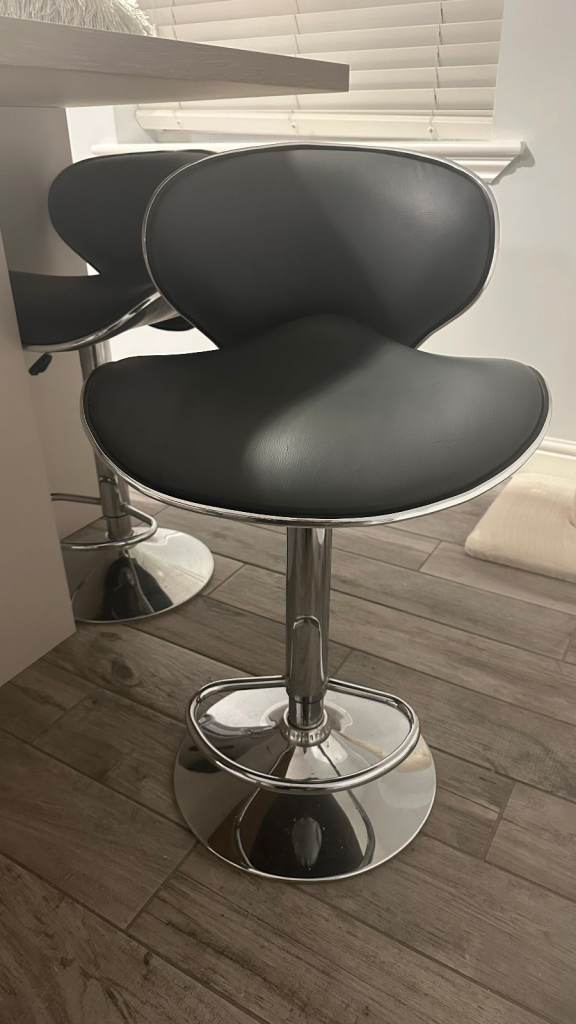 Set of Kitchen Bar Stools - Dark Grey with Chrome Finish