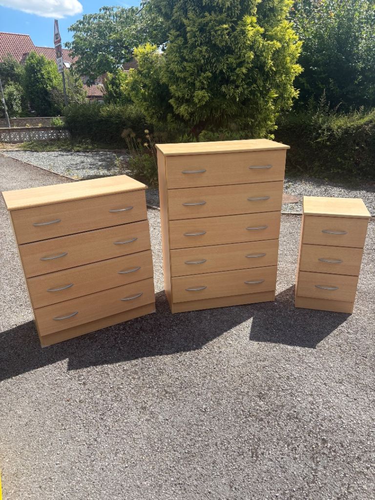 Set of 3 Wooden Chests of Drawers – Good Condition