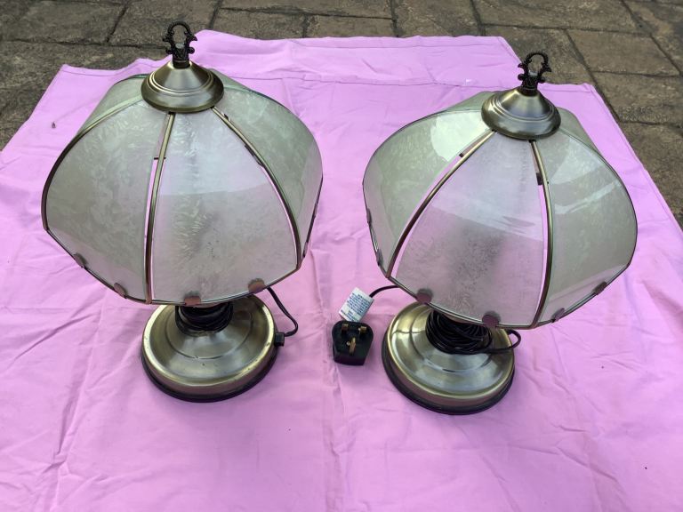 Pair of Vintage Glass and Brass effect Table Lamps