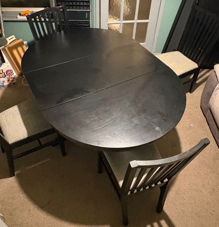 Ikea ingatorp black grey round extending dining table and 4 chairs set