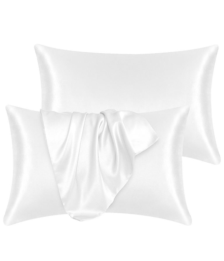 White satin feel skin and hair pair of pillowcase 