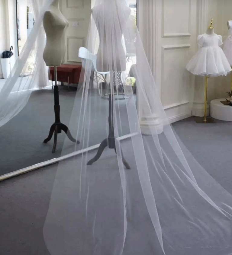 image for Ivory single layer cathedral length bridal wedding veil with metal hair comb