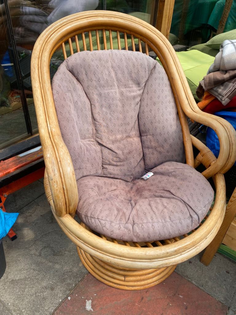 Bamboo cane swivel recliner chair 
