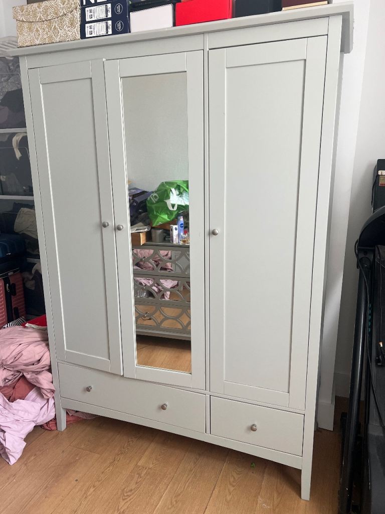 M&S Hastings grey triple wardrobe with mirror 