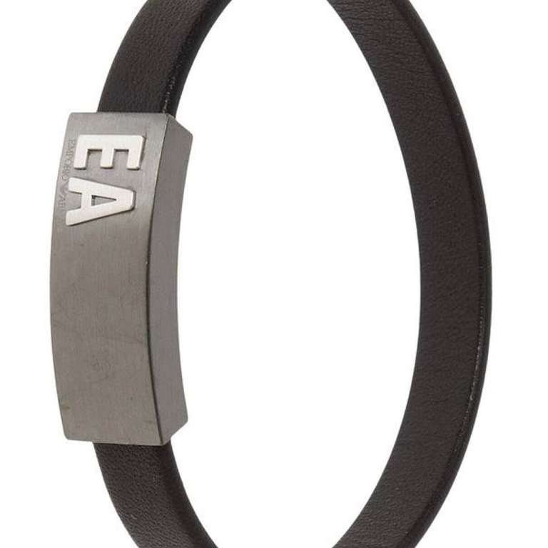 EMPORIO ARMANI Men's Black & Silver Tone Bracelet
