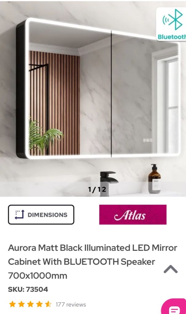Bathroom Mountain Aurora Matt Black LED Mirror Cabinet – Spares/Repair ...