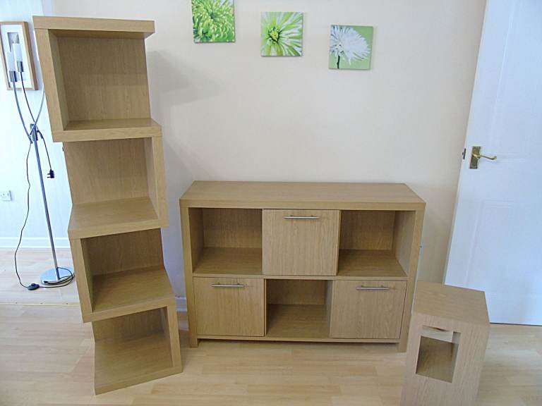 Living Room Furniture Set Cabinet , Display Unit & Small Coffee Table Oak Laminate 