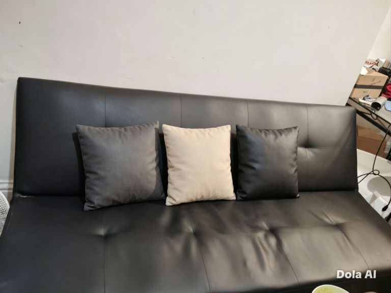 Black Faux Leather Sofa Bed – Good Condition