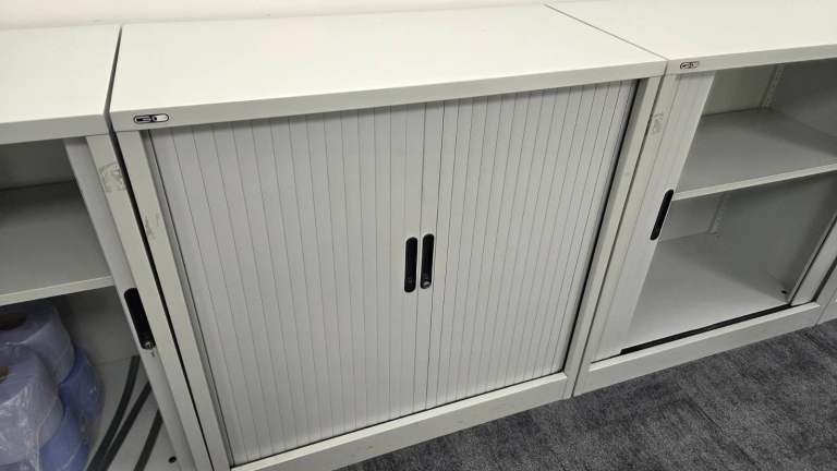 Set of 5x White Metal Office Storage Cabinet with Roller Shutter Doors