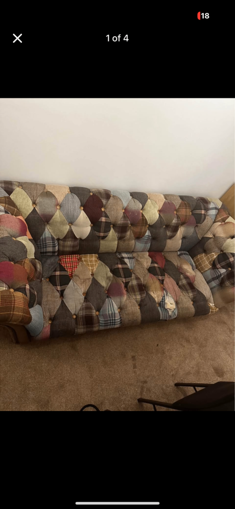 Free Tweed patchwork 200cm sofa large chesterfield 