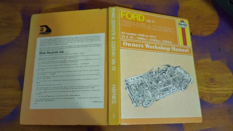 haynes manual ford mk iv 4 zephyr zodiac 1966 1972 v4 v6 3.0L 3L excecutive 
